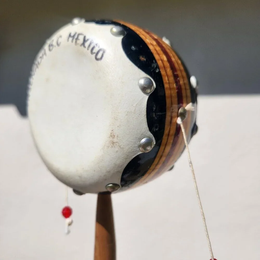 Vintage Mexican Spinner Drum Monkey Drum Rattle Souvenir Noise Maker Mexico Wood